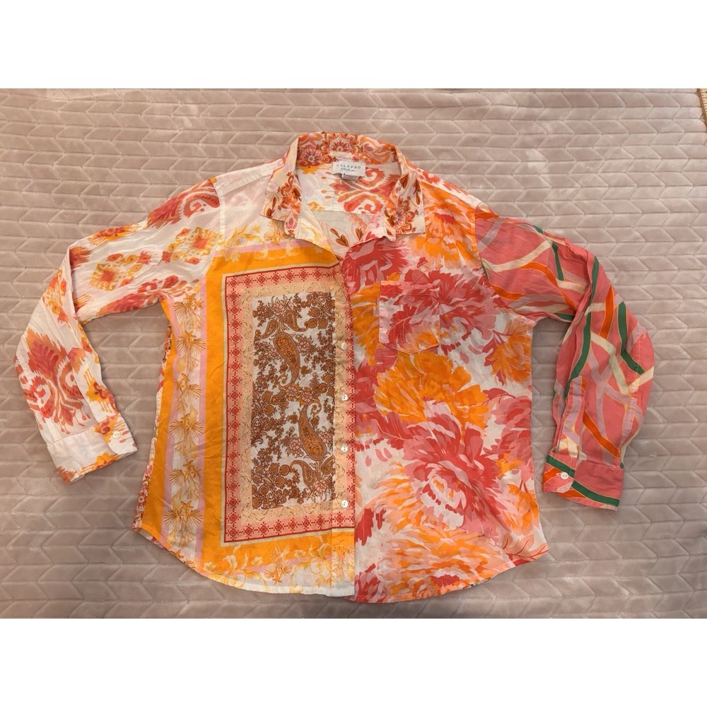 Calypso St. Barth Pink & Orange Floral Button-Up Blouse - Picture 10 of 16